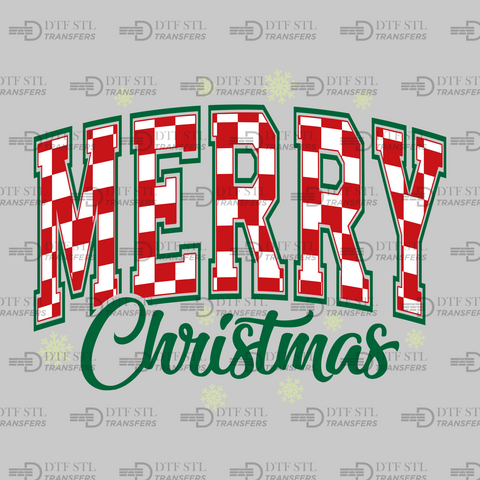 Checkered Merry Christmas - (Ready to Press) - Christmas DTF & UVDTF Design