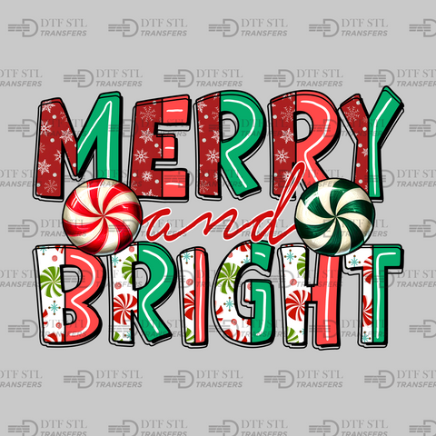 Christmas Candy-Merry and Bright - (Ready to Press) - Christmas DTF & UVDTF Design