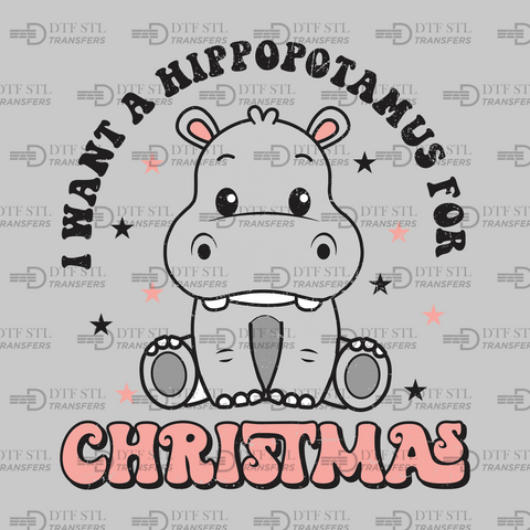 Christmas Hippopotamus - (Ready to Press) - Christmas DTF & UVDTF Design