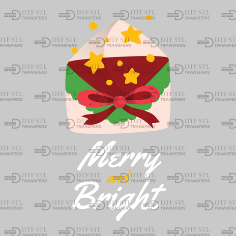 Christmas Letter- Merry and Bright - (Ready to Press) - Christmas DTF & UVDTF Design