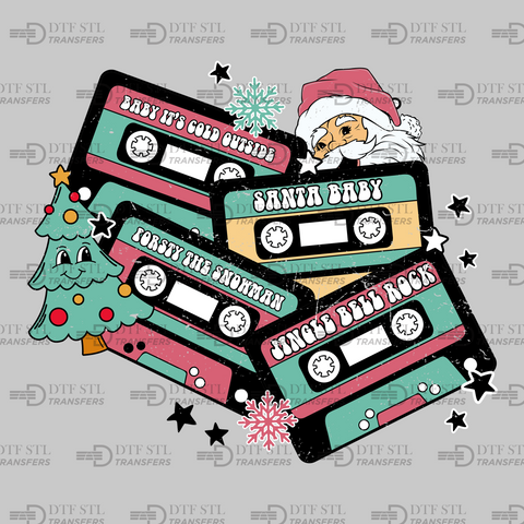 Christmas Songs-Cassettes- (Ready to Press) - Christmas DTF & UVDTF Design