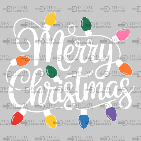 Colorful Christmas Lights-Merry Christmas - (Ready to Press) - Christmas DTF & UVDTF Design