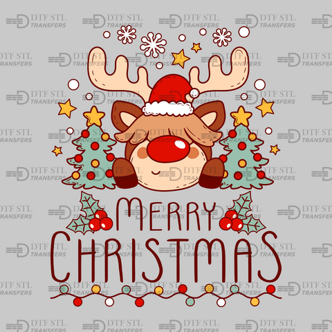 Cute Reindeer-Merry Christmas - (Ready to Press) - Christmas DTF & UVDTF Design