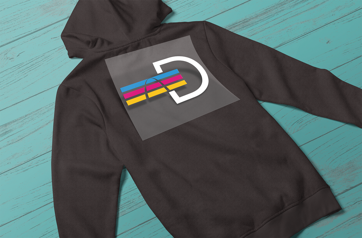 Hoodie with a DTF transfer placed before pressing