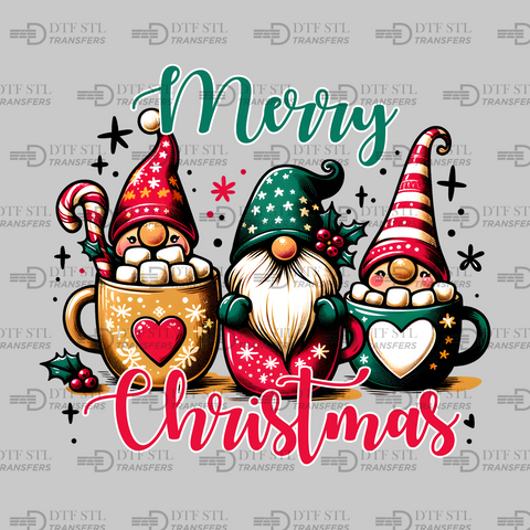 Jolly Gnomes-Merry Christmas - (Ready to Press) - Christmas DTF & UVDTF Design