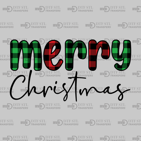 Merry Christmas-Buffalo Plaid - (Ready to Press) - Christmas DTF & UVDTF Design