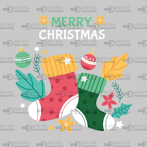 Merry Christmas-Cute Stockings - (Ready to Press) - Christmas DTF & UVDTF Design