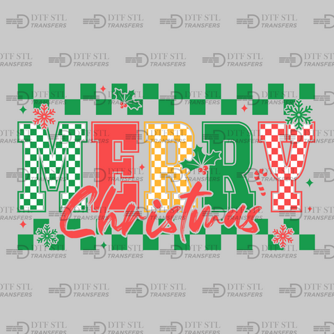 Merry Christmas - Green Checkered - (Ready to Press) - Christmas DTF & UVDTF Design