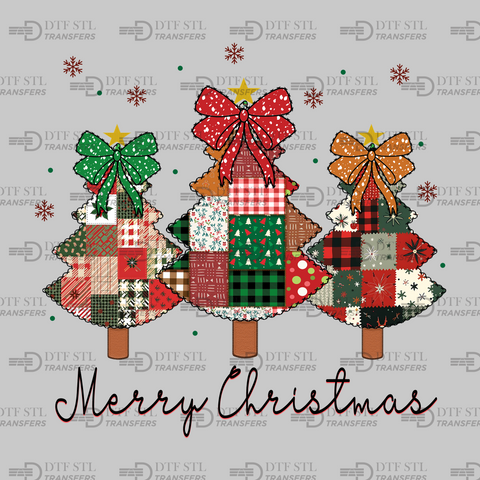 Merry Christmas - Patterned Trees - (Ready to Press) - Christmas DTF & UVDTF Design