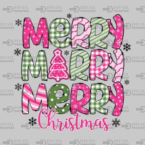 Merry Christmas - Pink  - (Ready to Press) - Christmas DTF & UVDTF Design