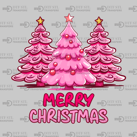 Merry Christmas - Pink Trees  - (Ready to Press) - Christmas DTF & UVDTF Design