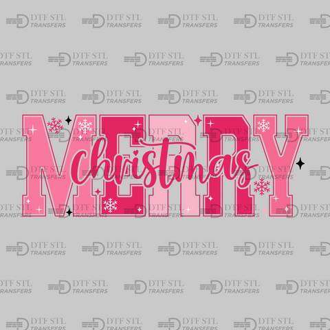 Merry Christmas - Pink Varsity - (Ready to Press) - Christmas DTF & UVDTF Design