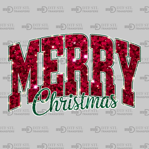 Merry Christmas - Red Glitter - (Ready to Press) - Christmas DTF & UVDTF Design