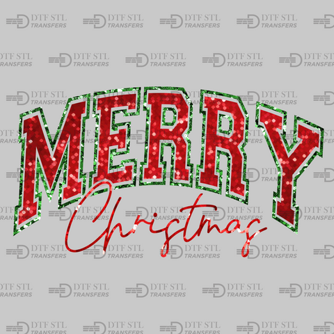 Merry Christmas - Red and Green Glitter  - (Ready to Press) - Christmas DTF & UVDTF Design