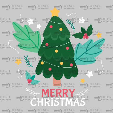 Merry Christmas - Tree - Illustration - (Ready to Press) - Christmas DTF & UVDTF Design
