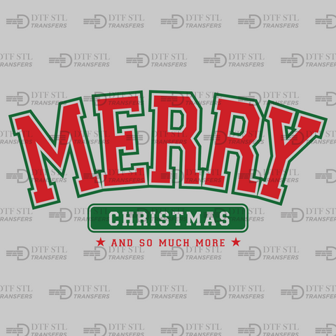 Merry Christmas-Varsity - Red and Green - (Ready to Press) - Christmas DTF & UVDTF Design