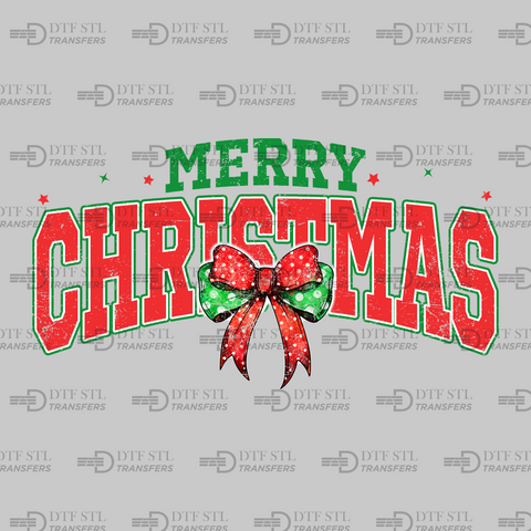 Merry Christmas - Varsity - Ribbon - (Ready to Press) - Christmas DTF & UVDTF Design