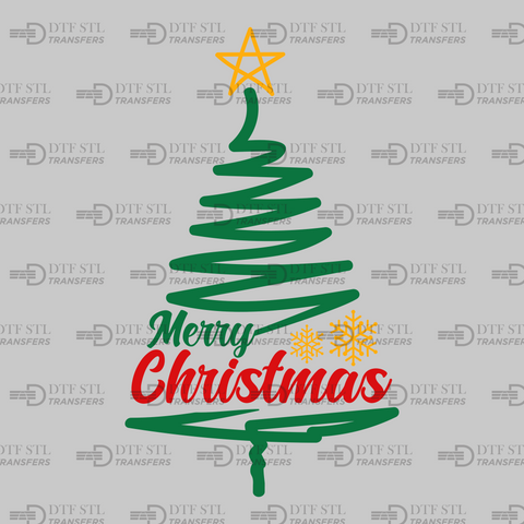 Merry Christmas Tree-Colorful - (Ready to Press) - Christmas DTF & UVDTF Design