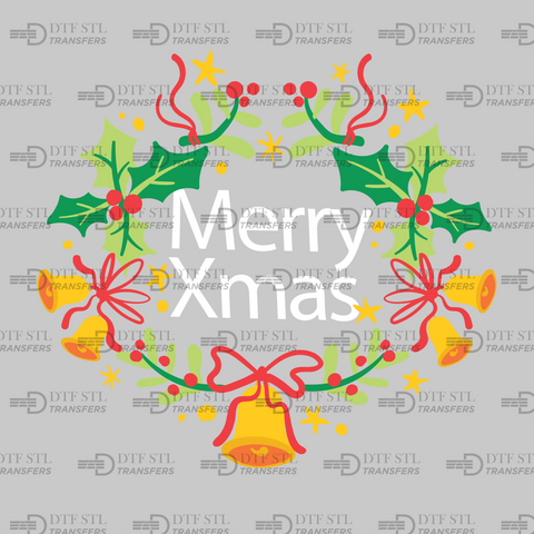 Merry Xmas-Bells Ornament - (Ready to Press) - Christmas DTF & UVDTF Design