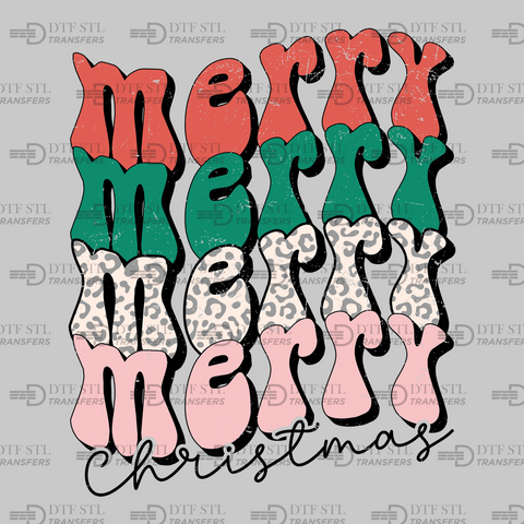 Wavy Lettering Merry - (Ready to Press) - Christmas DTF & UVDTF Design